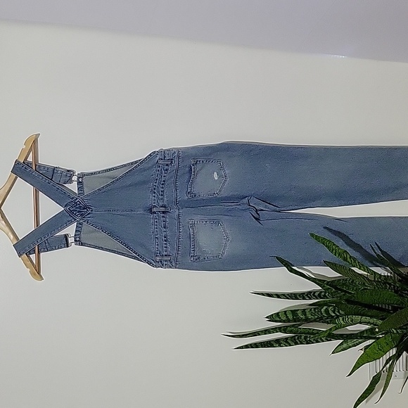 Mod Ref Distressed Denim Blue Jean Bib Overalls Size Small - Picture 5 of 7